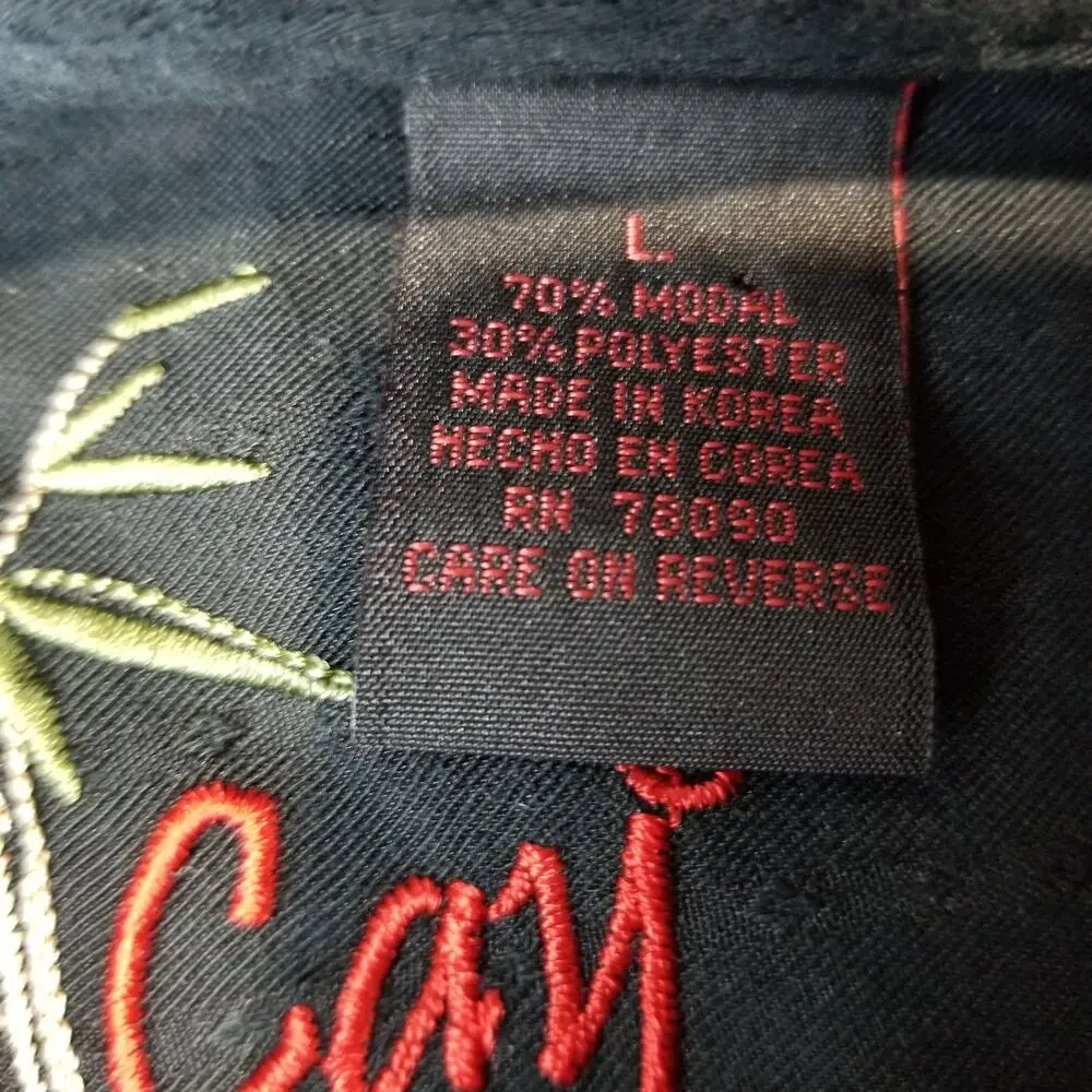 Bamboo Cay Shirt Mens Large Black Embroidered Bamboo Modal Button Up Camp Casual - Picture 4 of 10